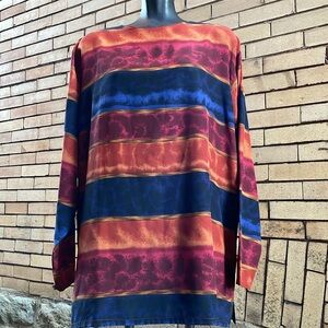 Vintage Rodier Paris 100% Silk Abstract Stripe Blouse in Earth Tones Size 7 XL
